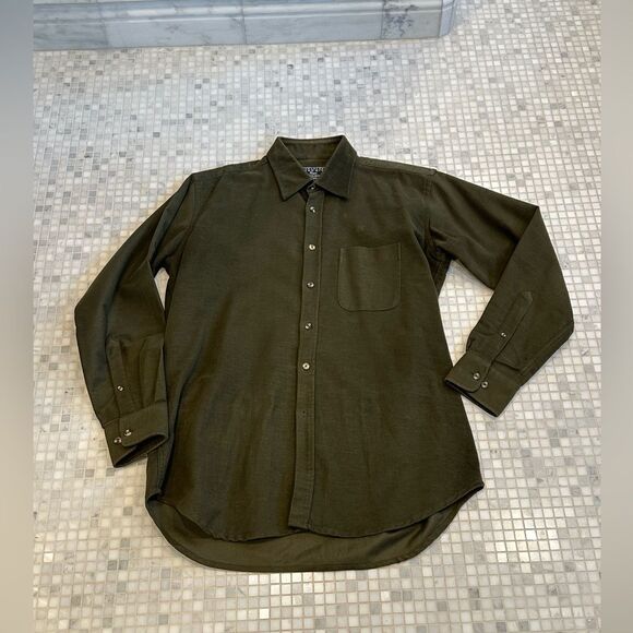 Charles Tywitt Green Flannel Cotton Buttondown Shirt - Picture 2 of 11